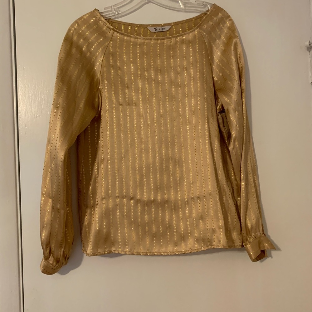 TUCKER NEW WITH TAG WOMENS GOLD METALLIC LONG SLEEVE BLOUSE P/S
